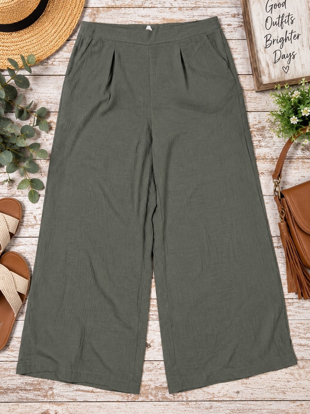 Max Studio Women’s Olive Green Wide Leg Pants Relaxed Boho Casual 2x
